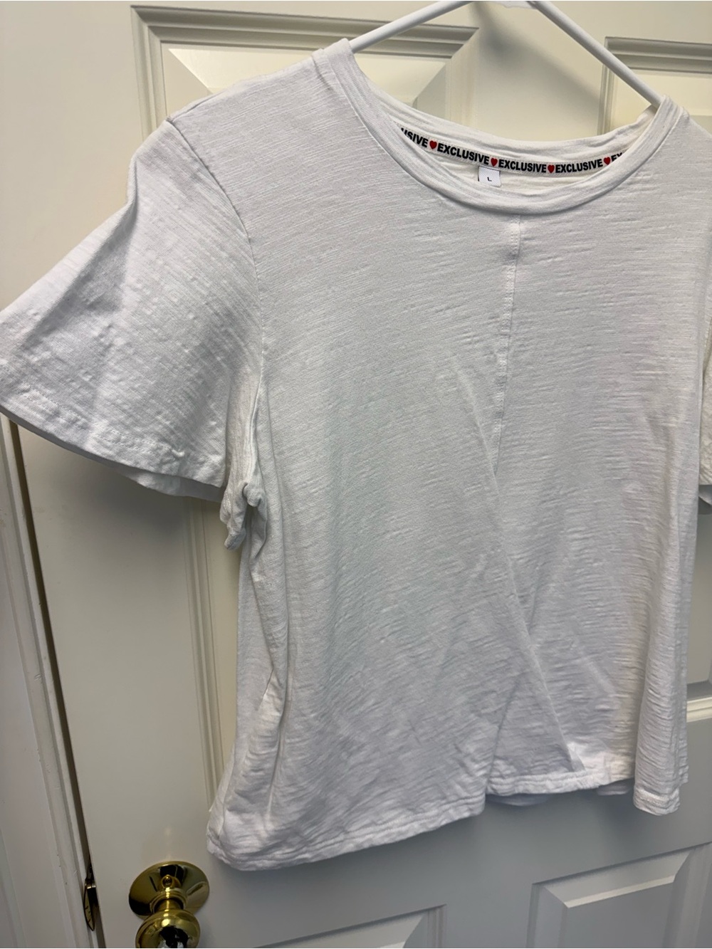EXCLUSIVE White Slub Knit Asymmetrical Crossover Wrap Tee L - Picture 2 of 6